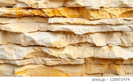 Stone Wall Texture Background with Rough Stacked Pattern in Natural Rock Material 128972474