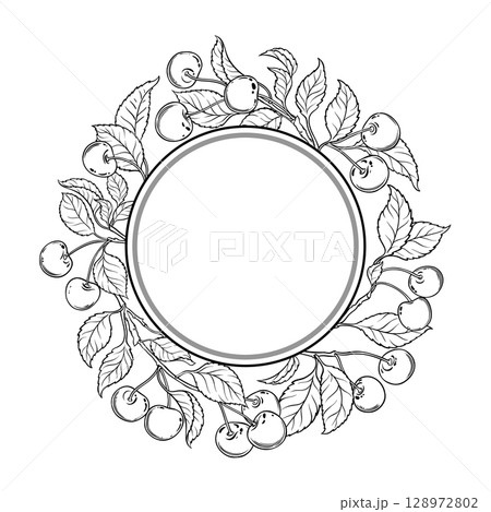 Cherry Branch Outline Round Frame. Cherry Branch Outline Round Frame. 128972802