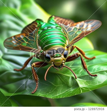 羽化したばかりのアブラゼミ 羽化したばかりのアブラゼミ 128972916