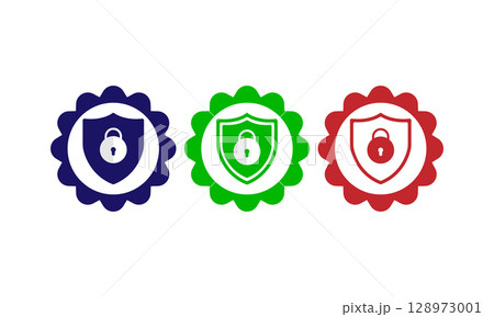 Secure Padlock Emblem Icons Set 128973001