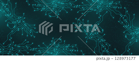 Motherboard digital abstract background. AI circuit board technology texture design. Semiconductor and computer processor on tech banner template concept. Vector illustration 128973177