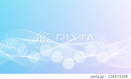 Health care or medical abstract background with hexagons, lines and dots. Scientific innovation banner template concept. Biology and pharmaceutical technology background. Vector illustration. Health care or medical abstract background with hexagons, lines and dots. Scientific innovation banner template concept. Biology and pharmaceutical technology background. Vector illustration. 128973208