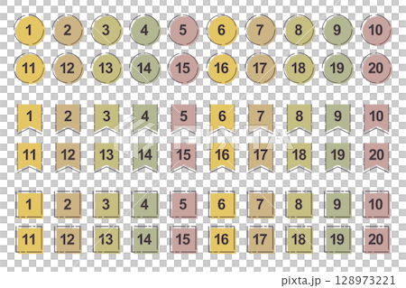 Autumn color number label set (round, ribbon, square) 01-20 Autumn color number label set (round, ribbon, square) 01-20 128973221