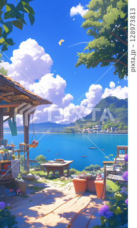 湖面に映る青空と緑の木々・静かな昼下がりの風景・ランチの余韻・自然・旅・癒し・食卓・窓・植物 湖面に映る青空と緑の木々・静かな昼下がりの風景・ランチの余韻・自然・旅・癒し・食卓・窓・植物 128973813