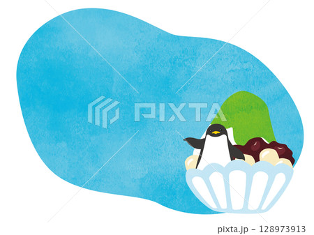 宇治抹茶かき氷とペンギンフレーム 128973913