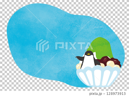宇治抹茶かき氷とペンギンフレーム 128973913