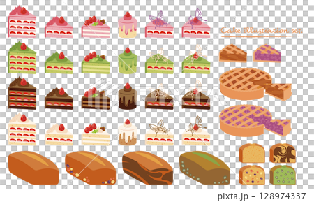 簡單的蛋糕和烘焙食品向量插圖集 128974337