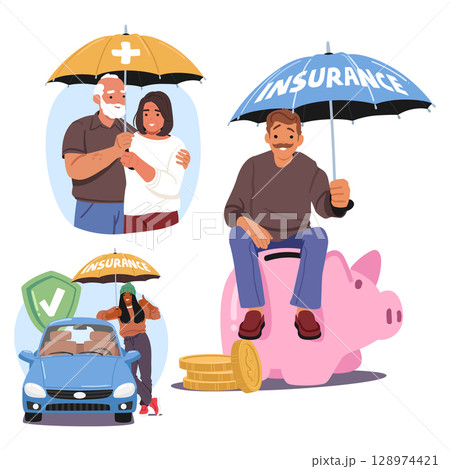 People savings and investment, car transport and travel, health on retirement insurance services People savings and investment, car transport and travel, health on retirement insurance services 128974421