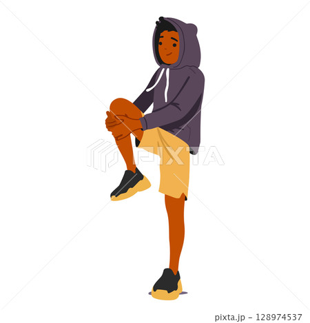 Teenager boy cartoon character practicing morning physical exercise doing daily sports routine 128974537