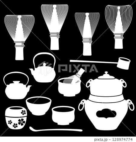 茶道具をシンプルなシルエットで描いた素材集, 茶道具をシンプルなシルエットで描いた素材集, 128974774