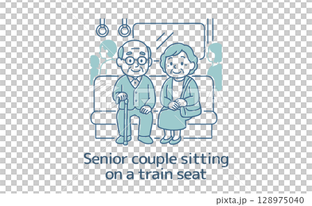 Senior couple sitting on a train seat Senior couple sitting on a train seat 128975040