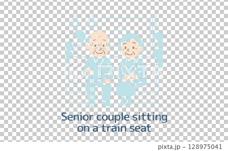 Senior couple sitting on train seat (no main line) Senior couple sitting on train seat (no main line) 128975041