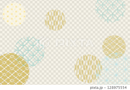 Light blue and gold Japanese pattern background design | Japanese pattern, hemp leaf, Shippo, tortoise shell, Seigaiha, circular pattern, traditional pattern 128975554