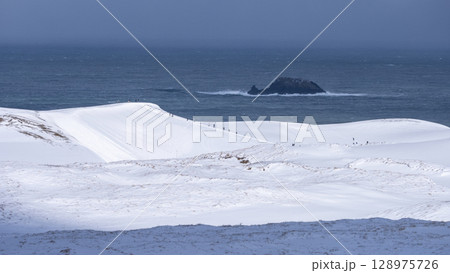 鳥取砂丘の雪景色  128975726