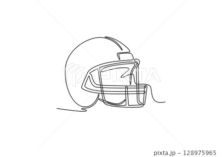 Single continuous line drawing American football protective helmet isolated on white background. Sports gear equipment, team game, energy, competition. One line draw graphic design vector illustration Single continuous line drawing American football protective helmet isolated on white background. Sports gear equipment, team game, energy, competition. One line draw graphic design vector illustration 128975965