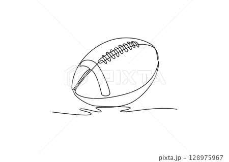 Single continuous line drawing leather American football ball isolated on white background. Sports equipment, team game, energy, achievement. Dynamic one line draw graphic design vector illustration Single continuous line drawing leather American football ball isolated on white background. Sports equipment, team game, energy, achievement. Dynamic one line draw graphic design vector illustration 128975967