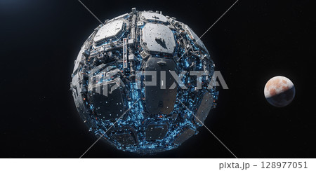 機械の惑星と月のイメージ AI生成画像 機械の惑星と月のイメージ AI生成画像 128977051