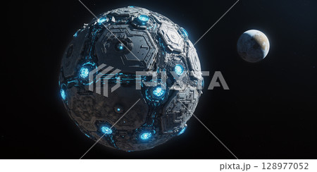 機械の惑星と月のイメージ AI生成画像 機械の惑星と月のイメージ AI生成画像 128977052