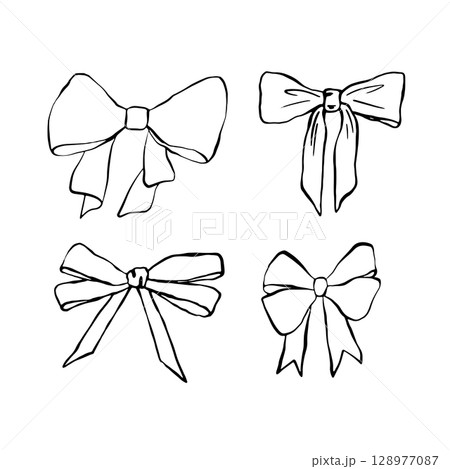 Vector hand drawn bow set 128977087