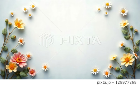 シンプルなお花の背景フレーム素材 シンプルなお花の背景フレーム素材 128977269