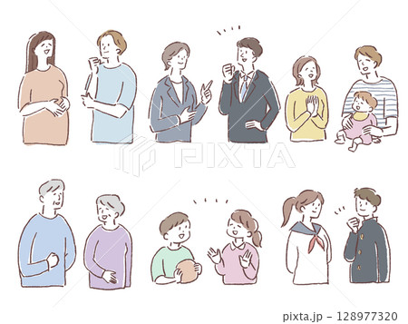 人物セット（笑顔、赤ちゃん、夫婦、学生、会社員、高齢者、子供） 128977320