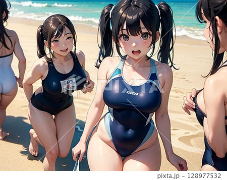 海で遊ぶ水着の美女 128977532