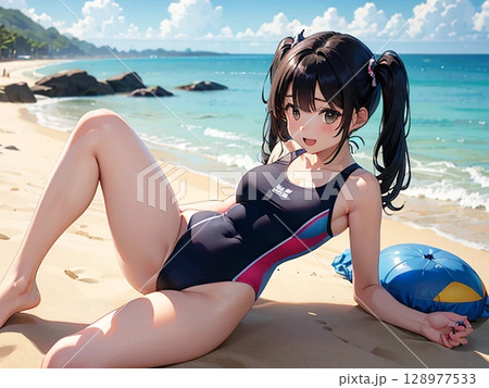 海で遊ぶ水着の美女 128977533