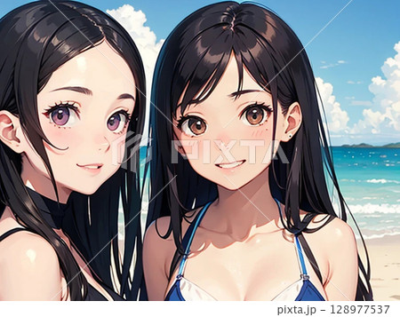 海で遊ぶ水着の美女 128977537