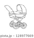 Hand drawn vector baby perambulator 128977669