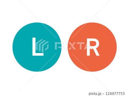シンプルでフラットな赤と青のLRアイコンセット 128977753