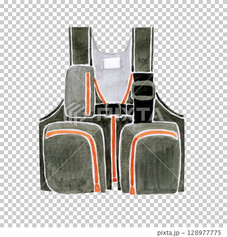 海釣釣魚背心救生衣水彩插圖 128977775