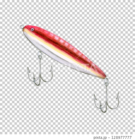 海釣り 魚釣り ルアー 釣り針 水彩 イラスト 海釣り 魚釣り ルアー 釣り針 水彩 イラスト 128977777