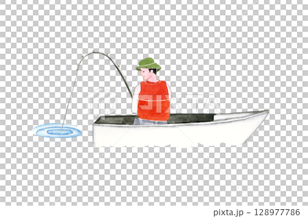 Sea fishing fishing boat boat person watercolor illustration 128977786