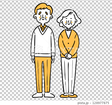 Elderly couple, grandmother and grandfather, senior couple, vector (orange) Elderly couple, grandmother and grandfather, senior couple, vector (orange) 128977875