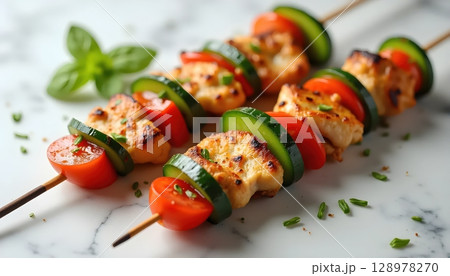 Diagonal Layout On White Marble Cooking Surface 128978270
