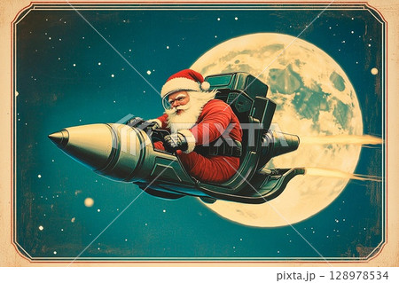 Futuristic Santa navigating a jet booster...のイラスト素材 [128978534] - PIXTA