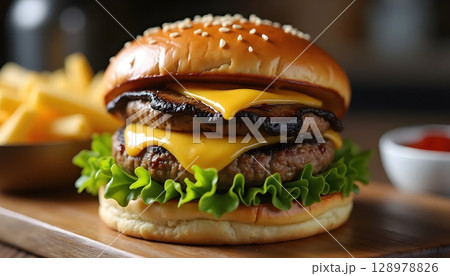 Mushroom Swiss Burger On Artisan Bread Bun Mushroom Swiss Burger On Artisan Bread Bun 128978826