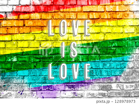 A colorful rainbow with the words love is written on it A colorful rainbow with the words love is written on it 128978973