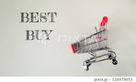 A shopping cart with the word Best Buy written on it 128979053