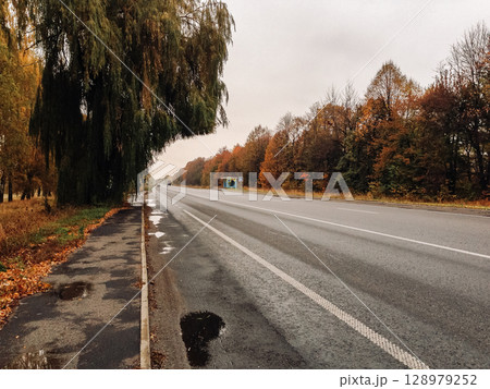 Road with a tree on the side of it Road with a tree on the side of it 128979252