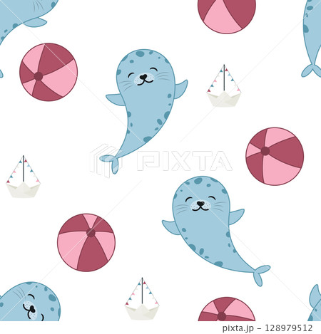 cute seal with ball cute seal with ball 128979512