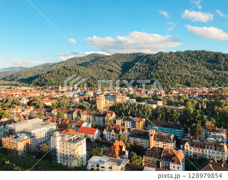 A city with a lot of buildings and trees A city with a lot of buildings and trees 128979854