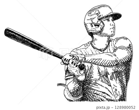 メジャーリーガーのペン画イラスト 128980052