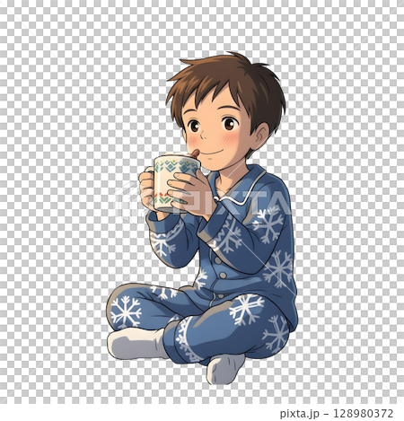 A anime-style cartoon Christmas costume, happy for Christmas. White background. 128980372