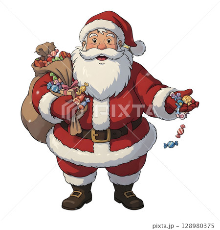A anime-style cartoon Christmas costume, happy for Christmas. White background. 128980375
