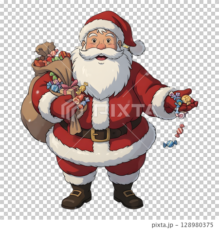 A anime-style cartoon Christmas costume, happy for Christmas. White background. 128980375