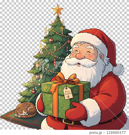 A anime-style cartoon Christmas costume, happy for Christmas. White background. A anime-style cartoon Christmas costume, happy for Christmas. White background. 128980377