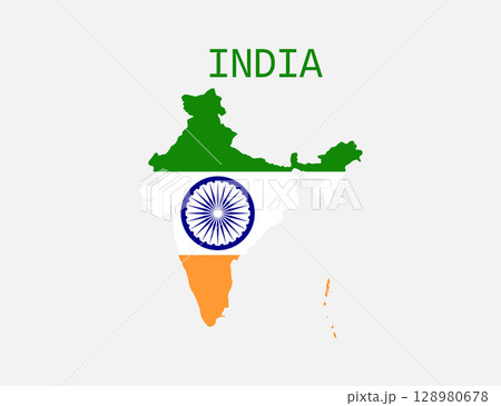 India s Map Overlaid with the National Flag Tricolor Design. 128980678