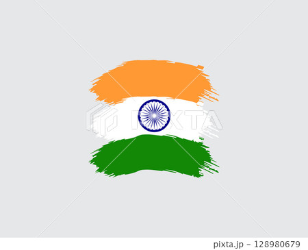 Indian Flag With Artistic Brushstroke Design on Gray Background. 128980679