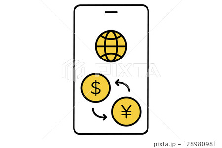 外貨送金するスマホアプリのシンプルな線画アイコン 128980981